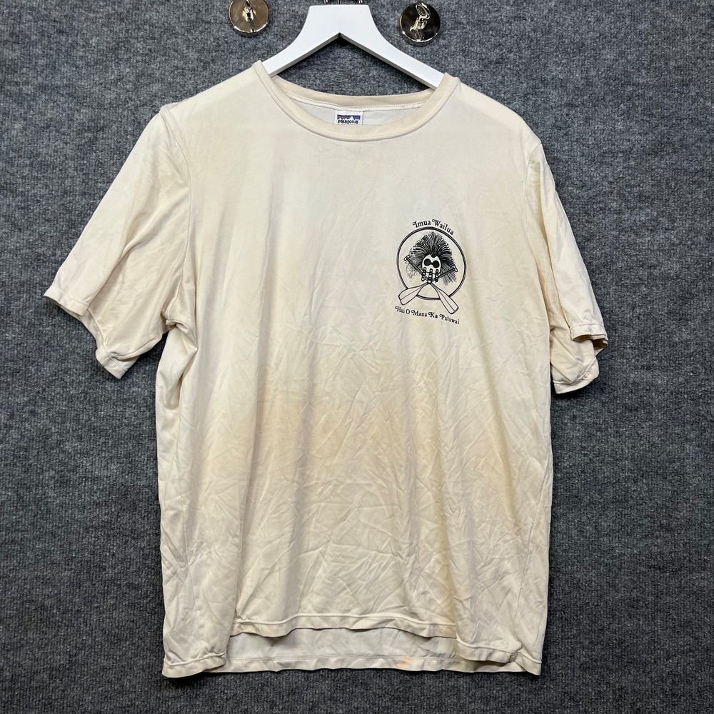 VTG Patagonia Capilene Shirt Beige Puuwai Canoe Club Kauai Hawaii USA Made - L